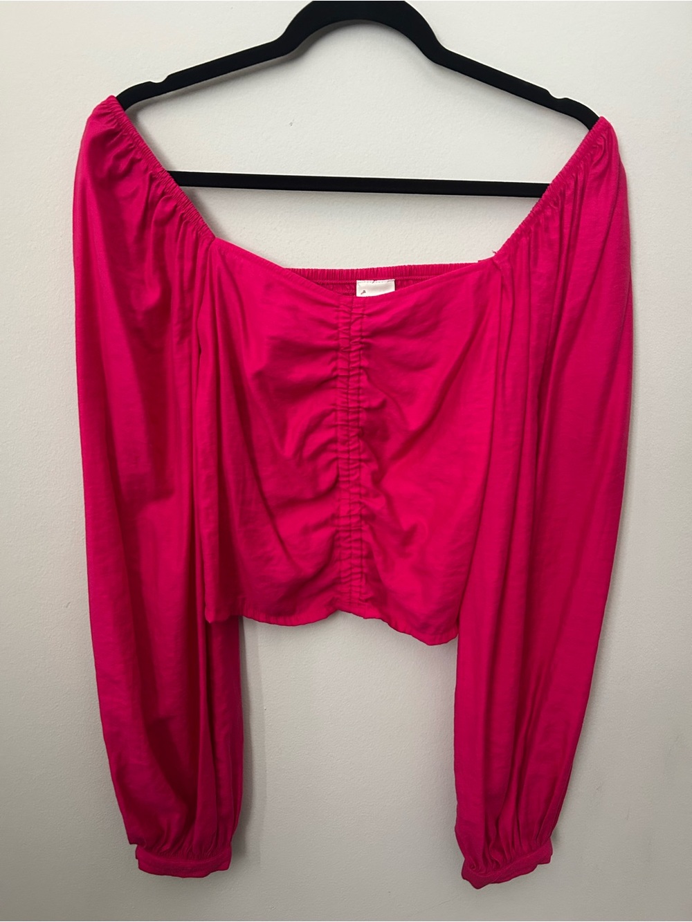 Target Off-Shoulder Ruched Long-Sleeve Top - Fuchsia Pink